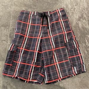 Canyon Black Plaid Swimming Trunks Large